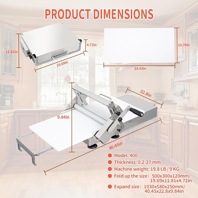 Dough Sheeter Machine (15.5") - Manual Folding Dough Roller Machine with 0-27 MM Adjustable Thickness Suitable for Home Easily Produce Puff Pastry Dough