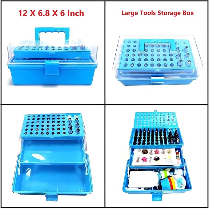 Cake Decorating Kit, 387 Pcs Baking Supplies (Blue) | 56 Icing Tips, 8 Russian+Ball Tips, 3 Spatulas, 5 Couplers, 8 Carved Pens, 102 Pastry Bags, Storage Box & More