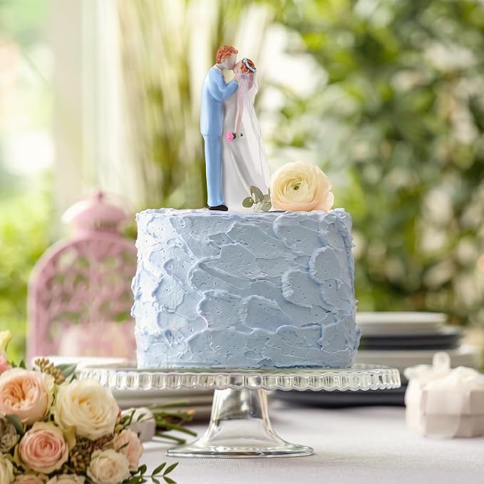Remerry 4.5" Wedding Bride and Groom Cake Topper Vintage Elegant Wedding Cake Topper Couple Figurine Novios Para Pastel for Engagement Romantic Funny Couple Statue Anniversary(Blue Dream,White)