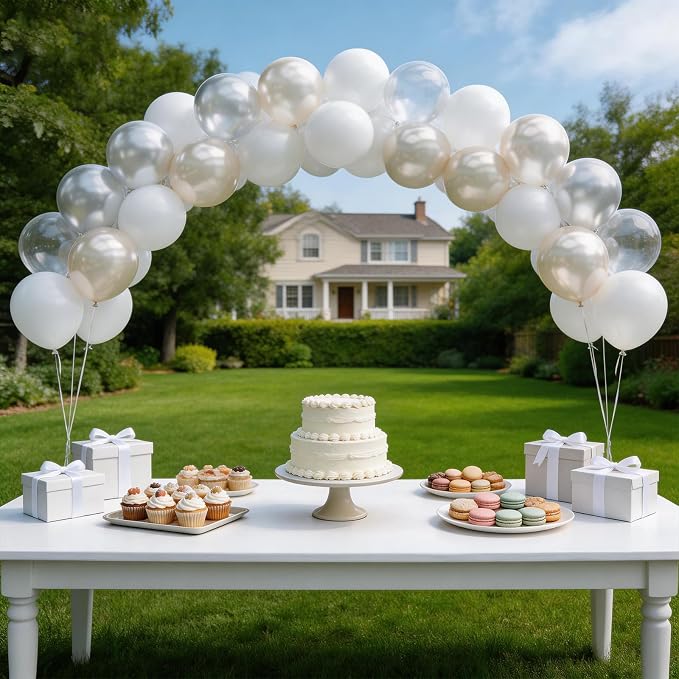 160Pcs 12 Inch White Pearl White Clear Latex Balloons Kit, Bride Balloons Arch for Bridal Shower Wedding Engagement Bachelorette Birthday Party Decorations