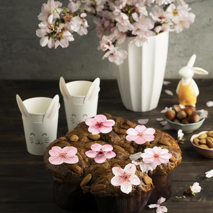 70PCS Edible Cherry Blossoms Cupcake Toppers Pink Edible Cherry Flowers Cake Decorations Wafer Paper Flowers Cupcake Topper for Flowers Theme Birthday Party Decor Supplies NOT REAL FLOWERS