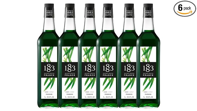 1883 Pandan Syrup for Drinks – 1 Liter Glass Bottles (Pack of 6)