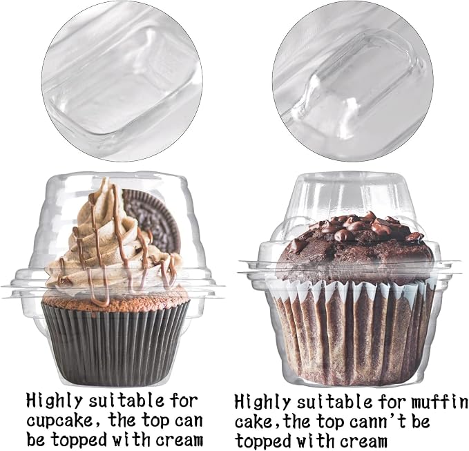 NPLUX 150 Pack Individual Cupcake Containers Plastic Cupcake Boxes Cupcake Holders Stackable Deep Dome Cupcake Carrier