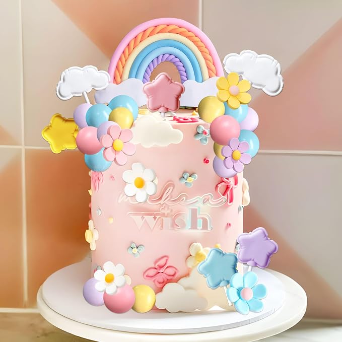 Boho Cake Topper Flower Cake Decorations Wedding Party Supplies Rainbow Cake Topper