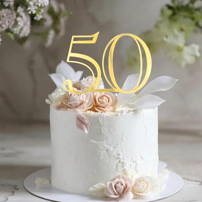 Gold Acrylic Number 50 Cake Topper - 50th Anniversary Cake Decor for Men & Women's Parties