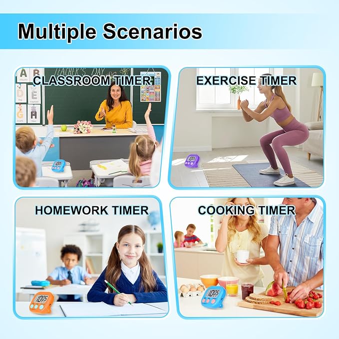 12 Pack Magnetic Digital Timers for Classroom & Kitchen – Loud Alarm Countdown Timer for Kids, Teachers, Cooking, Exercise – Large Display, Easy 3-Button Operation, Multi-Color