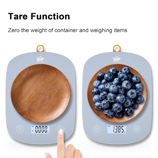 QP Digital Kitchen Food Scales,11 lb/5 kg,Suitable for Coffee and Cooking | 6 Units,1g High Accuracy,Touch Control,Tare Function, Auto Off,Ultra Slim,With Hook,Blue