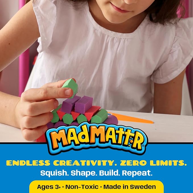 Mad Mattr Ultimate Pack - Never-Dry Sensory Modeling Dough Set for Kids Ages 3 and Up - Non-Toxic Compound with 9 Building Tools, Brick Makers, Extruders, 10 oz