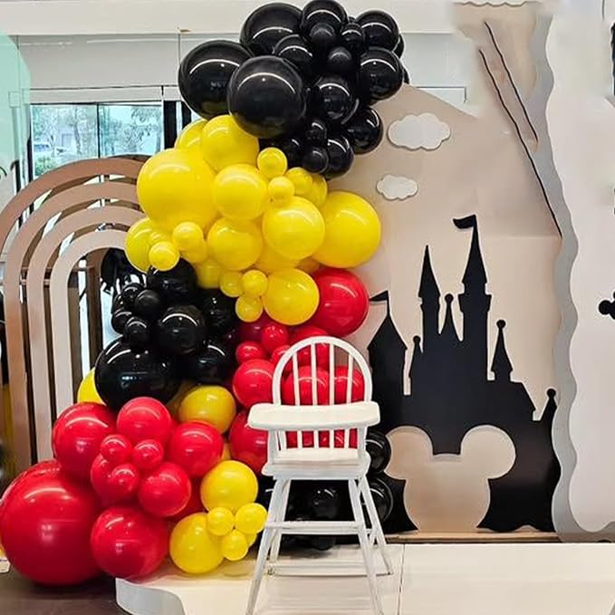 Red Yellow Black Balloons Garland Arch Kit, 154pcs Mouse Birthday Party Decorations with Different Sizes Latex Balloons for Baby Shower Wedding Graduation Cartoon Game Theme Party Decorations