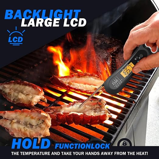 Meat Thermometer Digital, Instant Read Meat Thermometer for Grill and Cooking, with Bottle Opener, Backlight & Calibration Food Thermometer, Kitchen Gadgets for BBQ, Turkey, Candy, Liquids