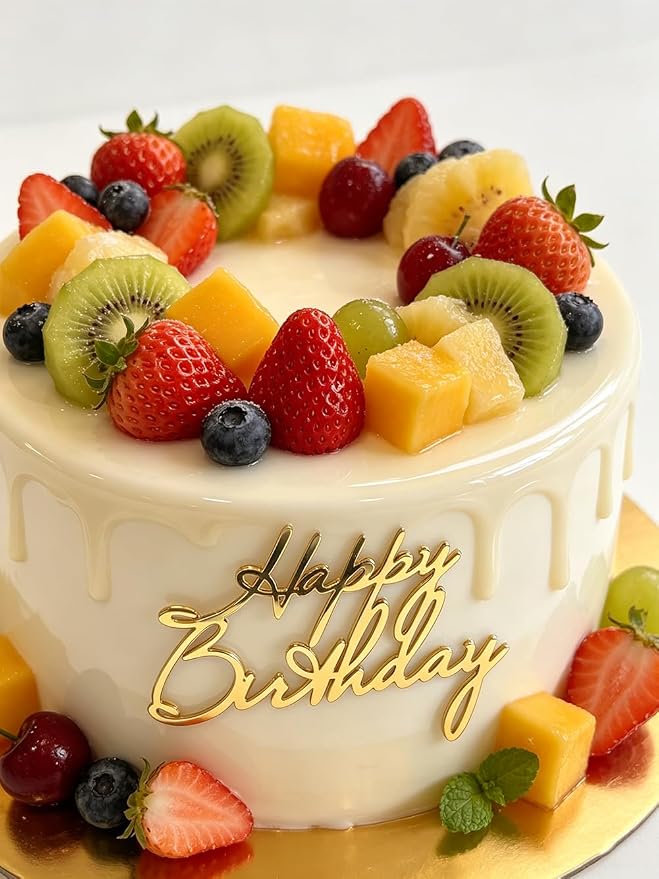 Happy Birthday Cake Topper, Mirrored Gold Acrylic Cake Side Decoration for Birthday Party Decoration Supplies (Design6)