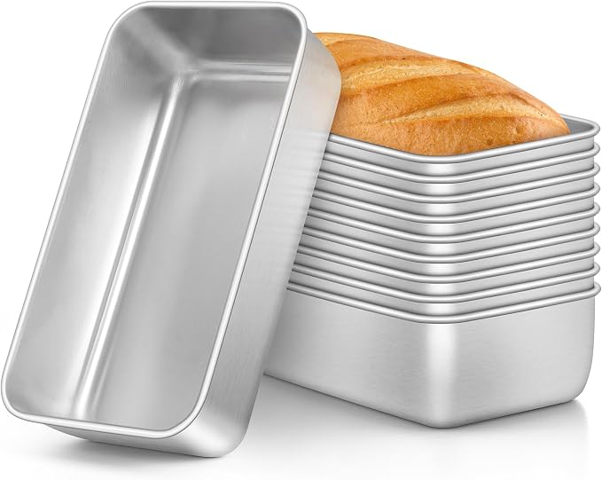 E-far Loaf Bread Pan Set of 10, 9x5 Stainless Steel Loaf Pan, Metal Rectangle Bakeware for Baking Homemade Bread Banana Cake Meatloaf, Non-Toxic & Rust Free, Easy Release & Dishwasher Safe