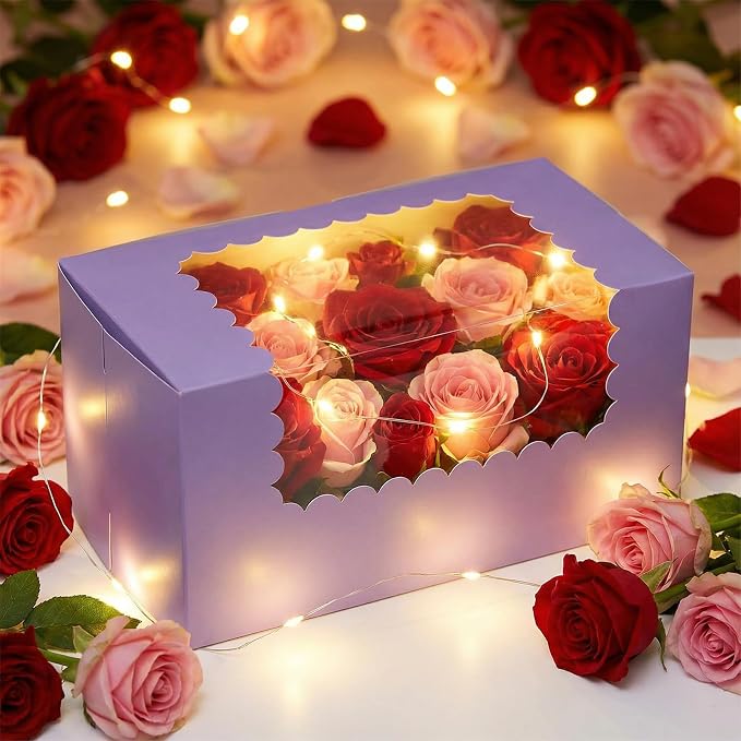 Ireer 60 Pcs 8x4x4 Inch Purple Bakery Boxes with Window Cookies Boxes Pumpkin Roll Container Donut Box Pastry Cake Packaging Safe for Cookies Loaf Muffins Breads Dessert Candies Treat