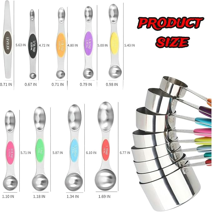 Premium Stainless Steel Measuring Cups and Spoons Set - 17-Piece Set with Magnetic Measuring Spoons, Non-Slip Silicone Handles, Perfect for Kitchen Baking & Cooking Tools