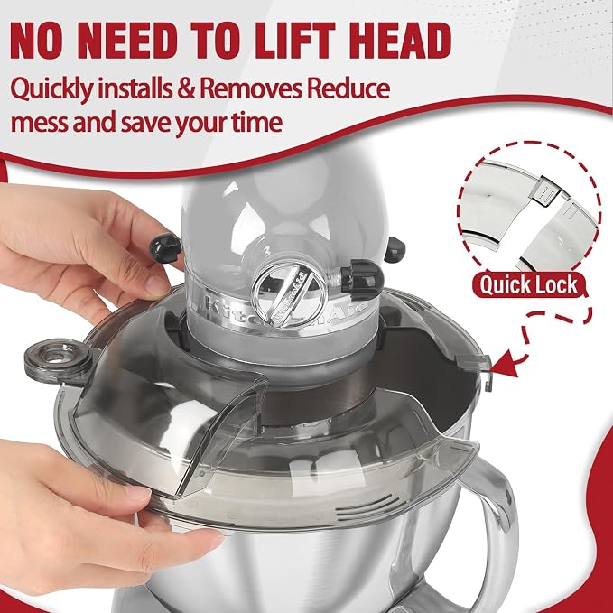 Pouring Shield for KitchenAid 4.5-5QT Tilt-Head Mixer,Only for Stainless Steel Bowl,Safety Secure Fit Splash Guard for Kitchen Aid Stand Mixer,Kitchen Aid Accessories and Attachments,Gray