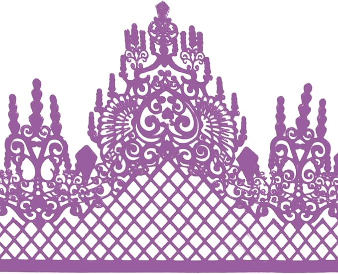 Large Pre-Made Ready to Use Edible Cake Lace Lattice Diamond Scallop Purple 12-inch 10-Piece Set