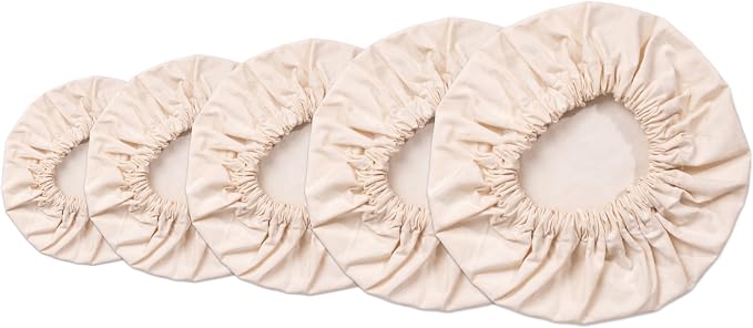 Set of 5 Linen Food Bowl Storage Covers ~ Stretchable Dish Can Lids, Fruit Vegetable Meat Preservation Fresh Keeping Bread Proofing Cover | 100% Natural Cotton and Washable