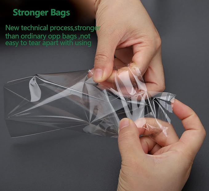 Nobranded 200 pcs Clear 4" x 9" (W:10xL:23CM) Self Seal Cello Cellophane Bags Resealable Poly Bags 2.8 mils for Cookie, Candy, Gift Bakery, Prints, Photos, Cards & Envelopes, Party Decorative