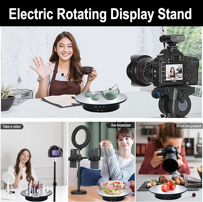 JAYEGT Motorized Rotating Display Stand, 7.87inch /17.6lbs Load, 360 Degree Electric Rotating Turntable for Photography Products，Jewelry，with 5 Colors Backgrounds , Mirror Cover (Black/Remote Control)