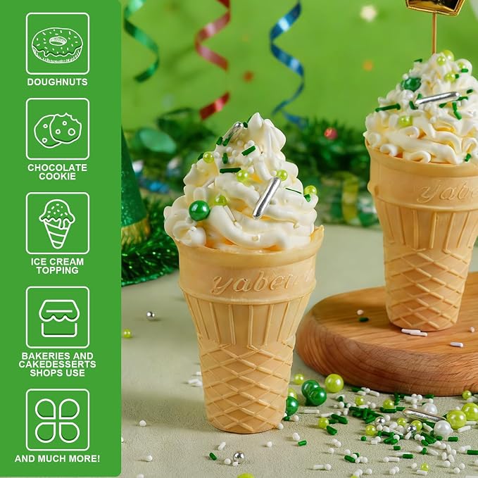 St. Patrick’s Day Sprinkles - 7oz Green and White Silver Pearls Nonpareils Jimmies Metallic Sprinkles for Cake Decorating, Cookie, Cupcake Topper, Spring St Patty's Day Baking Supplies