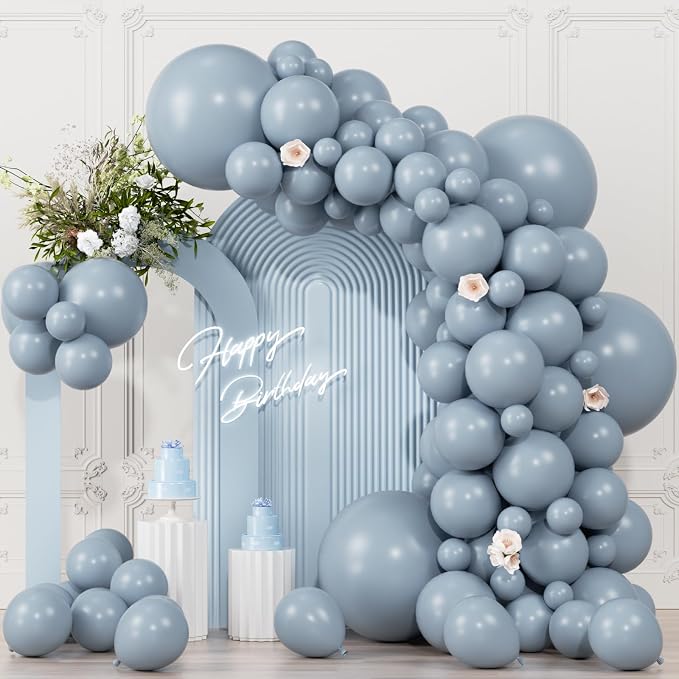 104pcs Dusty Blue Balloons - 18/12/10/5 Inch Matte Haze Blue Latex Balloons Garland Arch Different Sizes Pack for Baby shower, Wedding, Bridal Shower Party Decor