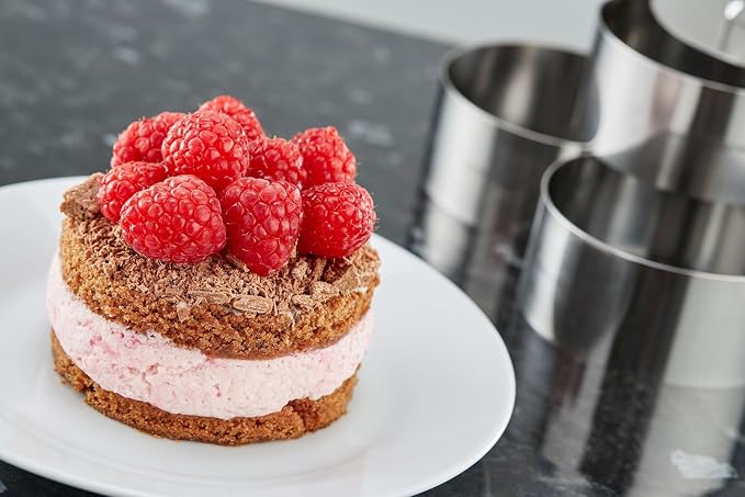Uncle Jack Professional Stainless Steel Round Food Tower Presentation Cooking Rings with Food Press