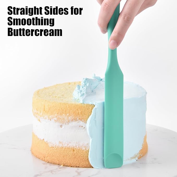 Doosu Silicone Jar Scraper Spatula, 600°F Heat Resistant Rubber Scraping Tool for Jam Nut Butter Sourdough, Flexible Skinny Cream Spreader Long Slim Kitchen Spurtle for Jar Blender Bottle (Aqua Sky)