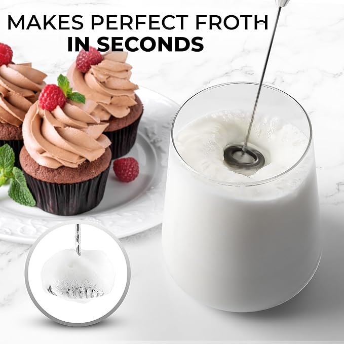 Zulay Powerful Milk Frother for Coffee with Upgraded Titanium Motor - Handheld Electric Whisk, Milk Foamer, Mini Mixer & Coffee Blender for Frappe, Latte, Matcha, No Stand - Iridescent Blue
