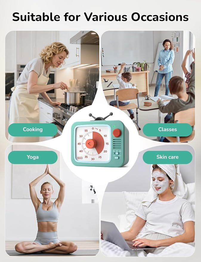 LIORQUE Visual Timer for Kids with Pause Function, 60-Minute Countdown Timers for Classroom Office Kitchen with Silent Operation, Kids Timer for Teaching