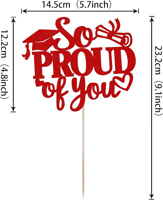 1 Pack So Proud of you Cake Topper with Gold Glitter Diploma Graduation Cap Cake Pick Contrats Class of 2024 Cake Decorations for 2024 Graduation Theme High School Boys Girls Graduate Party Red