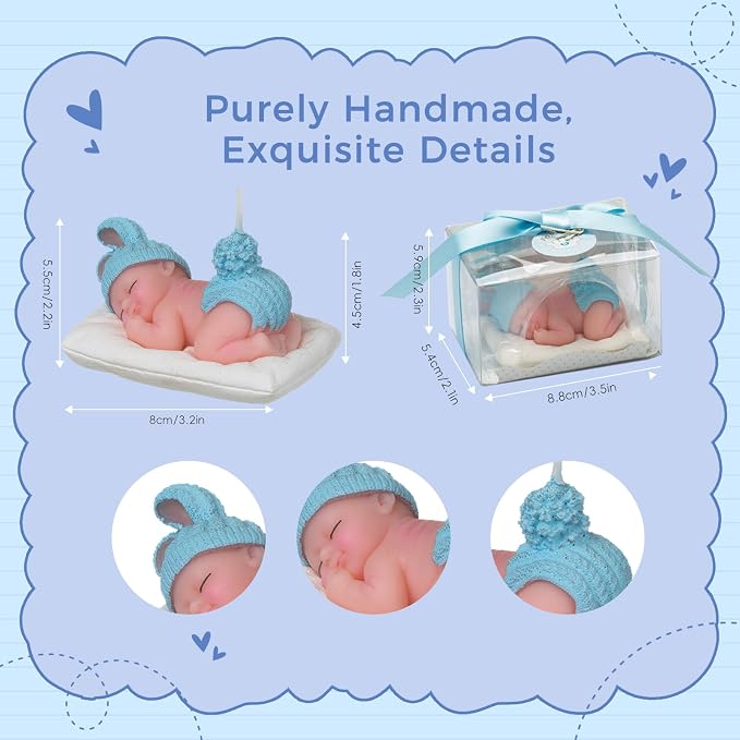Blue Baby Shower Cake Topper Boy – Baby Shower Cake Decorations, Adorable Sleeping Baby Candles, Gender Reveal Return Gifts Party Supplies (Blue)