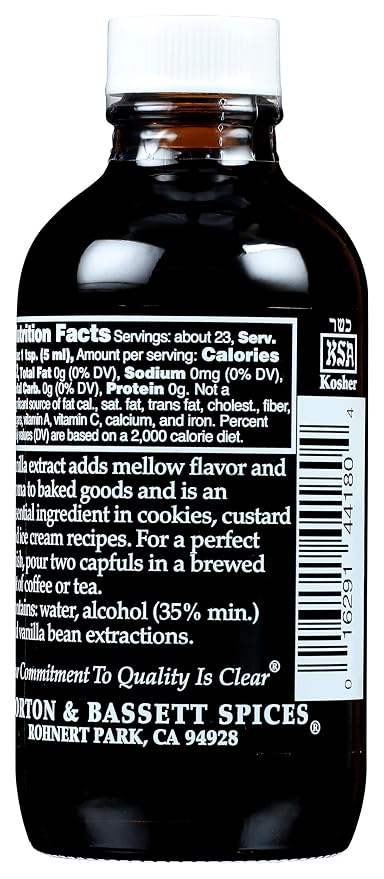 Morton & Bassett Pure Vanilla Extract, 4 fl oz – No Artificial Additives, Non-GMO, Rich & Smooth Flavor for Baking, Desserts & Beverages
