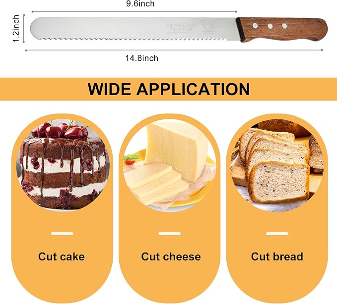 ATB Multiple Serrated Bread Knife, Bread Slicer For Homemade Bread, 9.6 Inch Stainless Steel Sharp Blade Edge Cake knife, Bread Cutter for Slicing Crusty Sourdough Bread