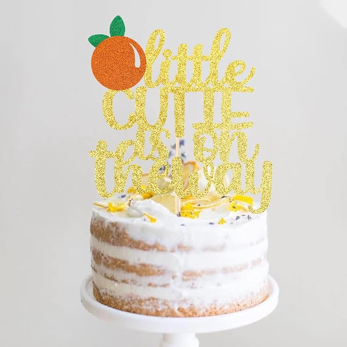 1 PCS Assembled Little Cutie is on the Way Cake Topper with Glitter Orange Cake Pick Decorations for Citrus Theme Baby Shower Kids Birthday Party Supplies