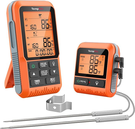 TempPro TP826 500FT Wireless Meat Thermometer, Dual Meat Probe Cooking Thermometer with HI/Low Alert, Food Grill Temperautre Probe for BBQ, Smoker, Oven, Grilling Gift (Previously ThermoPro)