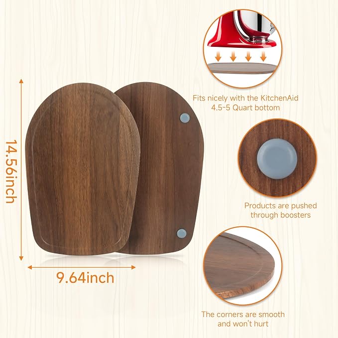 Mixer Slider Mat for Kitchen Aid 4.5-5 Qt Tilt Head Stand Mixer, Wood Sliding Tray Mixer Sliders for Kitchen Aid Artisan Mixer Accessories and Attachments, Countertop Storage Brown