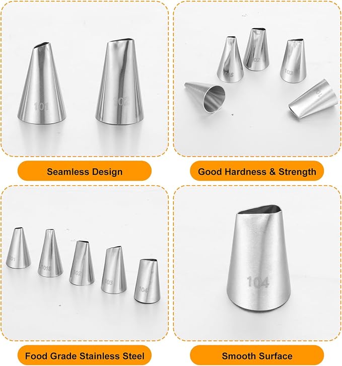 5 Pcs Piping Tip Set, Flower Piping Tips for Cake Decorating – Flower Petal Icing Tips, Stainless Steel Cakes Decor Pastry Tools for Cake Decorating Cupcake
