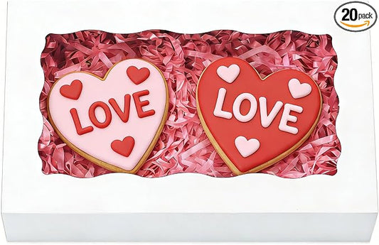 20pcs Cookie Boxes with Window 7x4.375x1.5 Inches Bakery Boxes Treat Box Chocolate Covered Strawberries Box for Christmas Valentine's Day Mother's Day - White