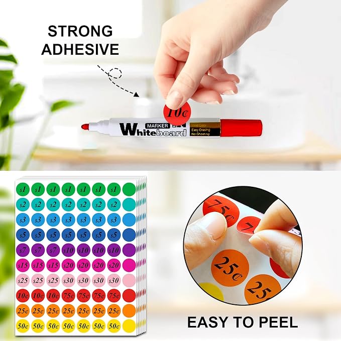1600 Pcs 3/4 Inch Garage Sale Price Stickers Pre-priced for Flea Markets, County Fairs & Retail, Labelchoice 10 Assorted Colors Round Yard Sale Price Stickers, Strong Adhesive Circle Pricemarker Label