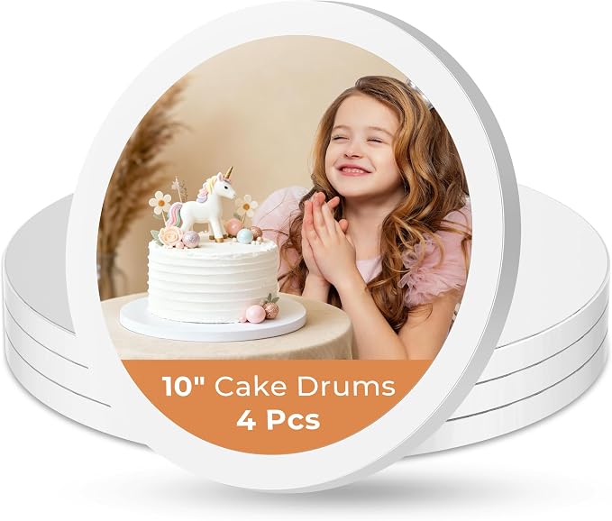 Kootek Cake Boards 10 Inch Round, 1/2 Inch Thick Cake Drum, Sturdy Corrugated Cardboard Base, Base para Pastel, White, 4 Pack