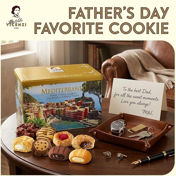 Matilde Vicenzi Mediterraneo Cookie Gift Tin - Pastries & Cookies in Individually Wrapped Trays - Gourmet Gifts for Hosts, Birthdays - Assorted Cookies in Italian Design Tin 32.5oz (920g)