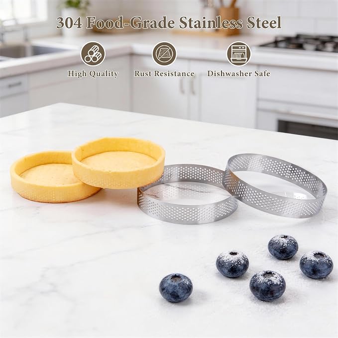 16 Pack Tart Rings,Stainless Steel 4 Inch Cookie Rings For Baking Small Pastry Rings Mousse Cake ring Heat-Resistant Crumpet Ring for Cooking Dessert