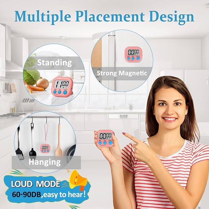 ZILLEEN 6 Pack Kitchen Timers for Cooking Digital Classroom Timers for Teachers Kids Blue Green Pink