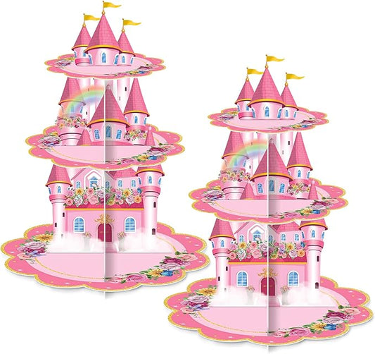 2 Pack Cupcake Stands Birthday Decorations, Themed Cupcake Holders Party Supplies Favors - 3 Tier Cardboard Cup Cake Tower for Birthday Shower Party First Day