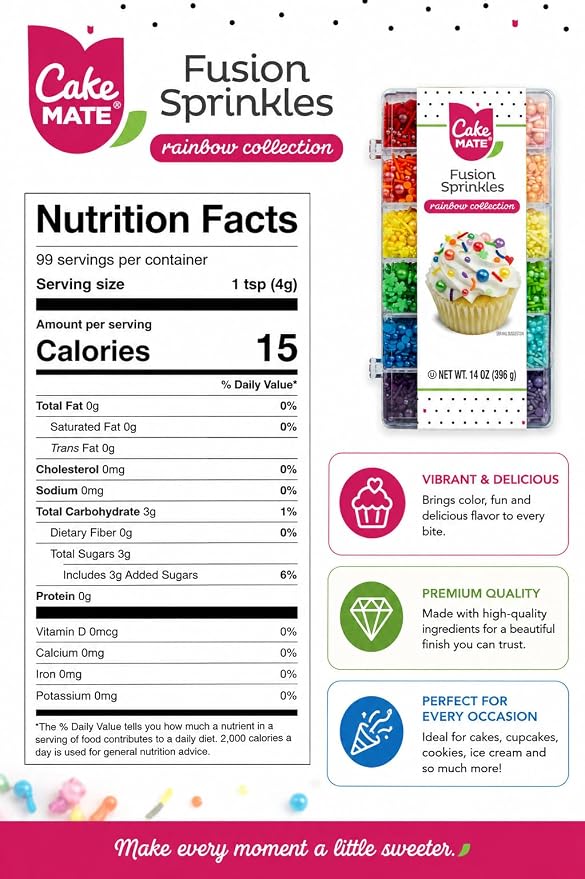 Cake Mate Rainbow Fusion Dessert Sprinkles, Assorted Colors and Shapes for, Holiday, Easter Sprinkle Tacklebox, 14oz