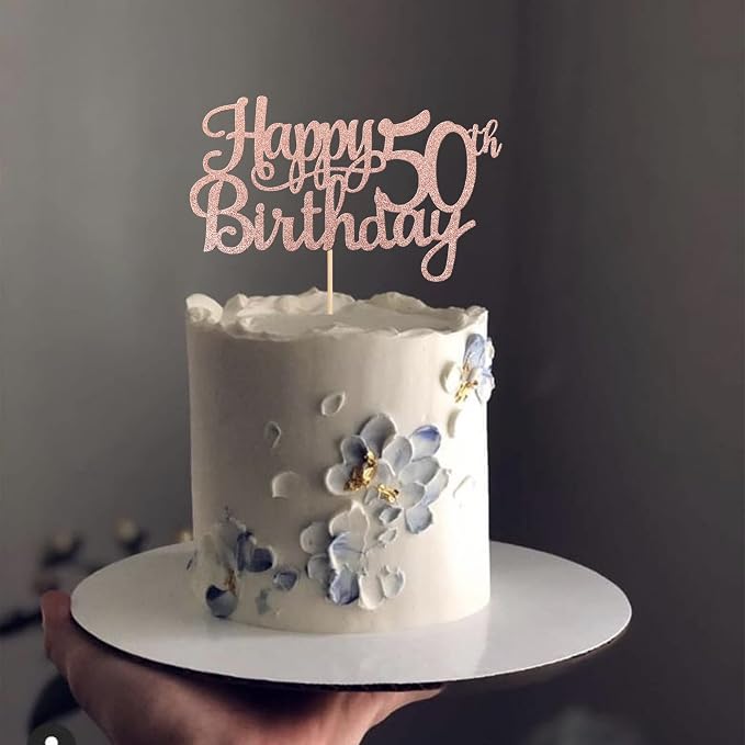 1 PCS Happy 50th Birthday Cake Topper Glitter Cheers to 50 Years Birthday Cake Pick 50 Fabulous Cake Decoration for Happy 50th Birthday Anniversary Party Decorations Supplies Rose Gold