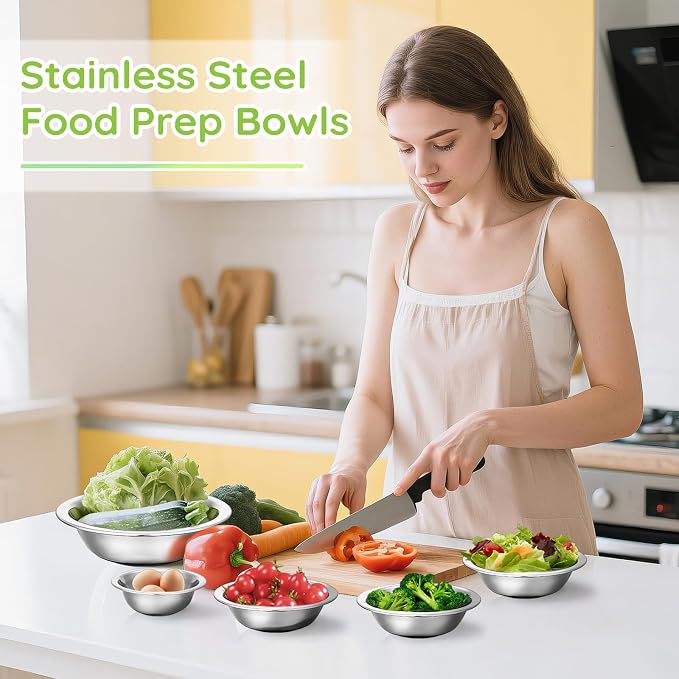 304(18/8) Stainless Steel Mixing Bowls for Kitchen, 8 Pack 5.5" Small Metal Mixing Cooking Bowls Set Stackable for Baking Serving Cooking Food Prep Storage Dishwasher Safe Lightweight