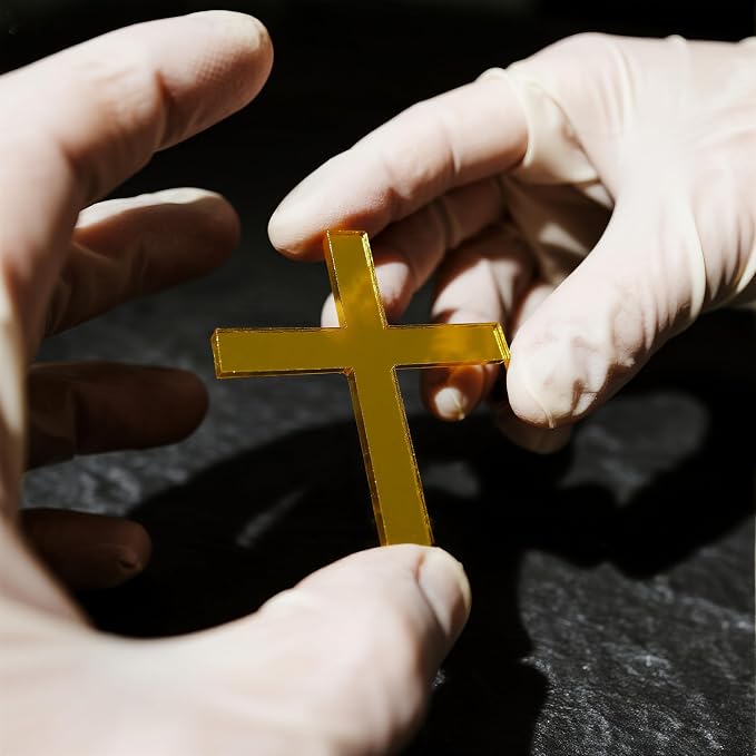 Gold Cross Cake Topper for Baptism, First Communion & Christening - Acrylic Mirror Decor - 3.94 Inch Holy Cross for Baby Shower, Wedding Cakes
