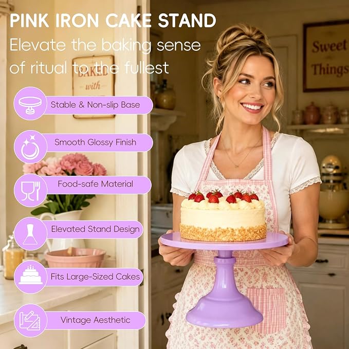 Three-piece Cake Stand Set, Metal Round Trays, 8-inch, 10-inch, and 12-inch, for Dessert Table displays; Perfect for Christmas, Thanksgiving, Birthdays, Weddings, and Other Celebrations(Purple)