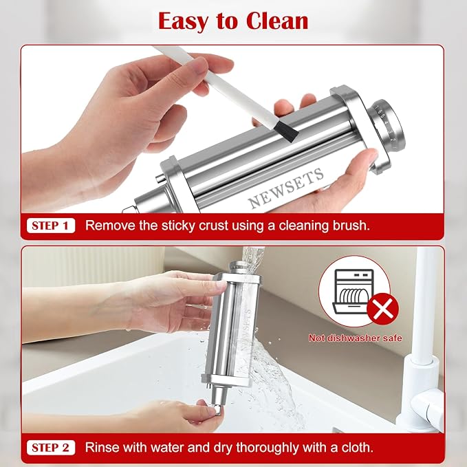 Pasta Roller Attachment for KitchenAid Stand Mixer, Stainless Steel Pasta Maker for Pasta, Ravioli, Noodle Dough Sheet Roller with 8 Adjustable Thickness Knob